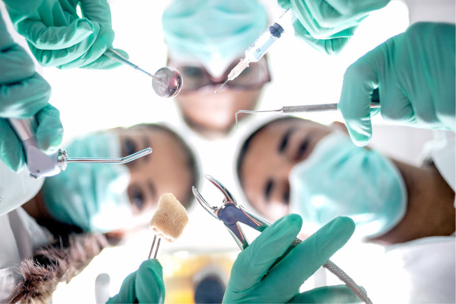 view of oral surgery in process from the patient's perspective